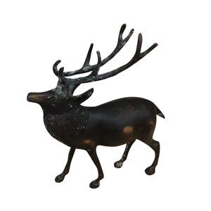 Vintage Collectible Solid Brass Metal Reindeer Buck Deer Statuette Figure 8" H